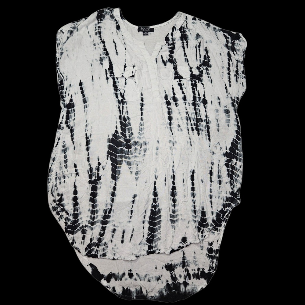 Rouge Collection Tie Dye Tunic Top White Black Rayon Plus Sz 3X